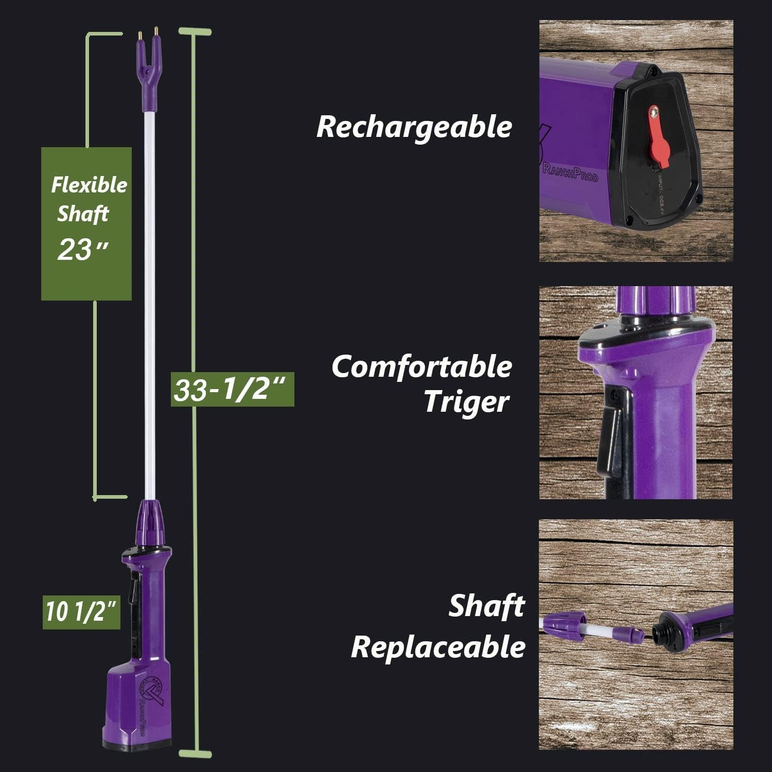 Purple Rechargeable Livestock Prod Waterproof Cattle Prod Hot Shot Felixible
