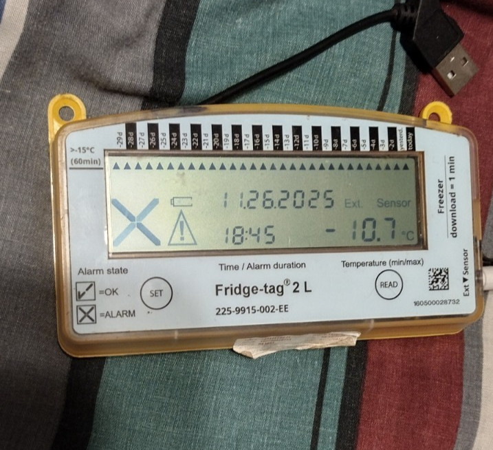 BERLINGER FRIDGE-TAG 2L DIGITAL TEMPERATURE DATA LOGGER, vaccine etc low battery