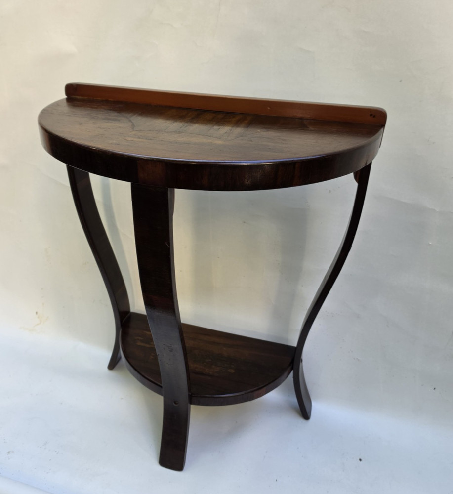 1930's Art Deco Walnut Inlayed Half Round Side Table by Blyth Maker