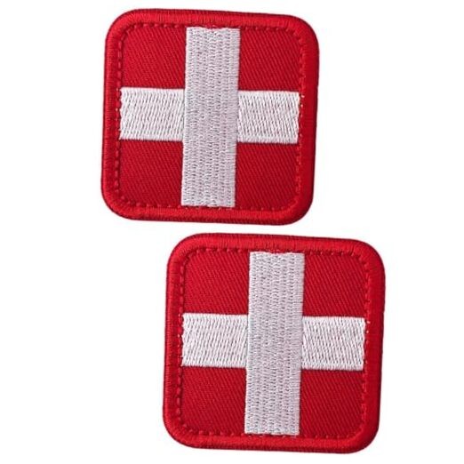 2PCS Medic Patches, Red Corss First Aid Hook & Loop Patch Full Cross Red
