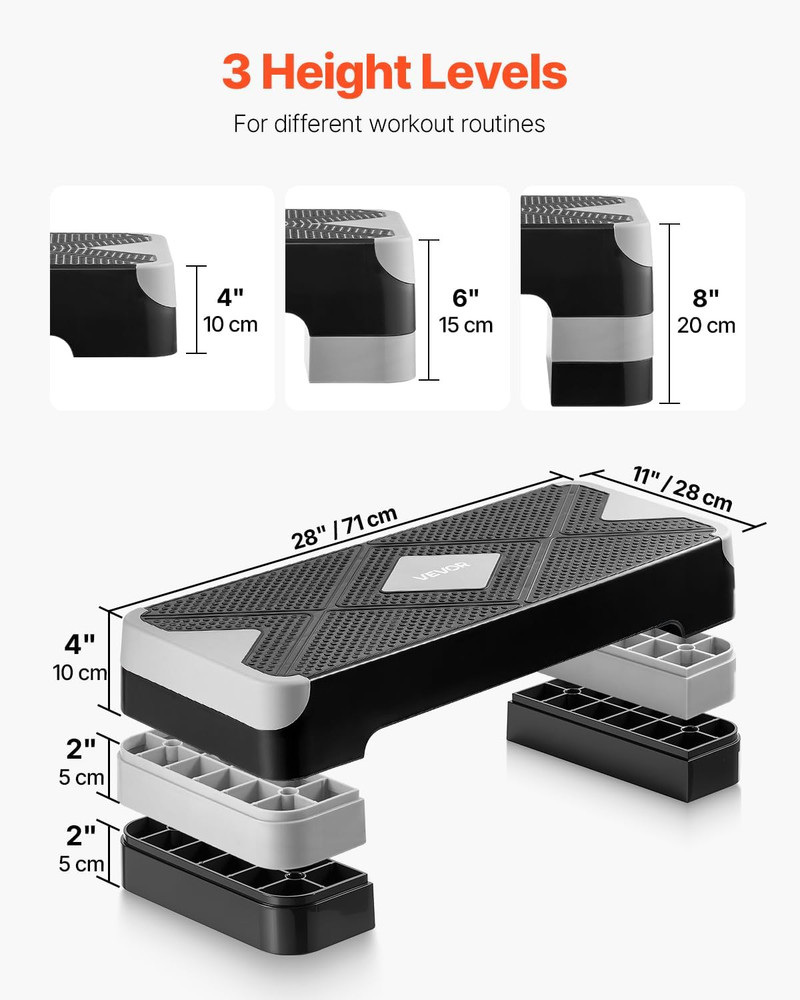 Aerobic Exercise Step Platform, 28-Inch Workout Aerobic Stepper, Height Adjustab