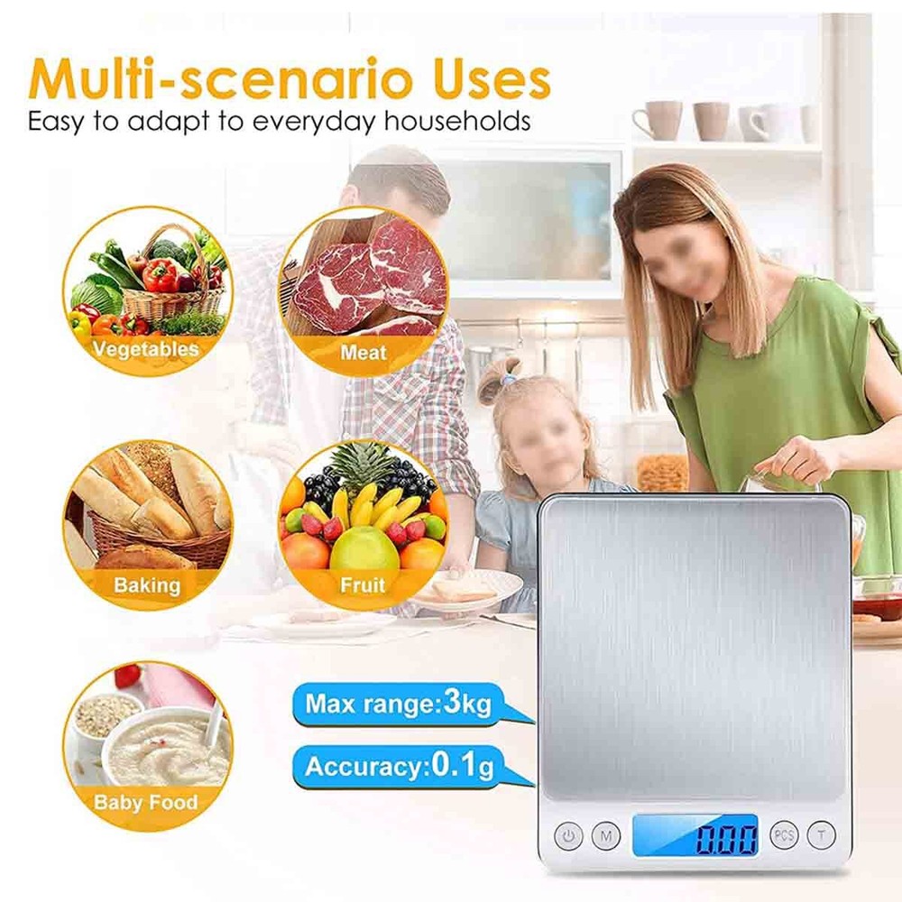 3000g / 0.1g electronic jewelry precise LCD scale mini kitchen scale