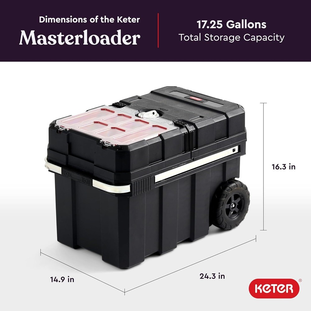 Keter Masterloader Resin Rolling Tool Box with Locking System and Removable Bins