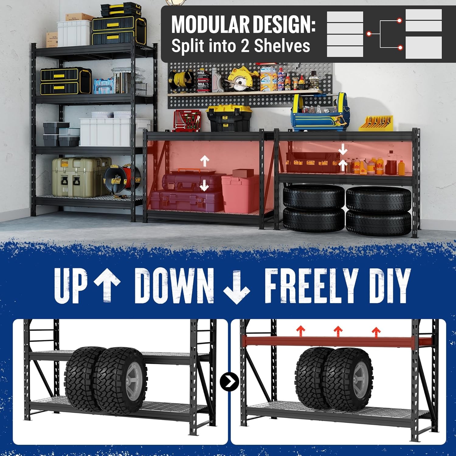 WORKPRO 77" 4-Tier Heavy Duty Storage Rack Industrial Shelving 6400LBS Capacity