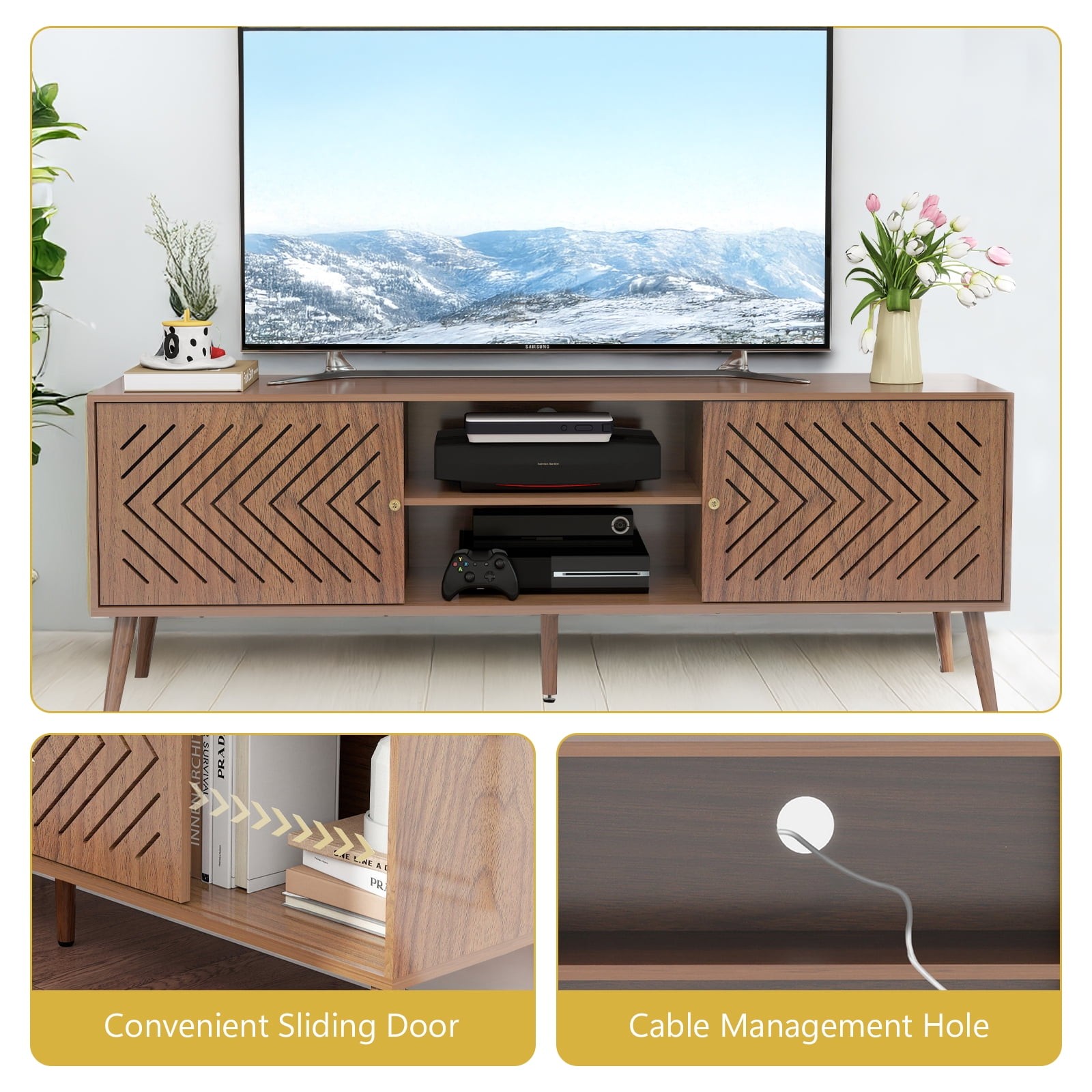 TV Stand Cabinets Modern Entertainment Center with Storage for TV up to 70 Inch