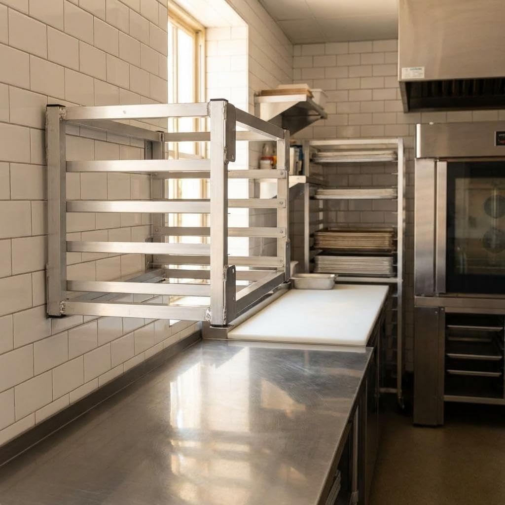 5-Tier Aluminum Wall-Mount Baking Rack Sheet Pan Storage Commercial Kitchen