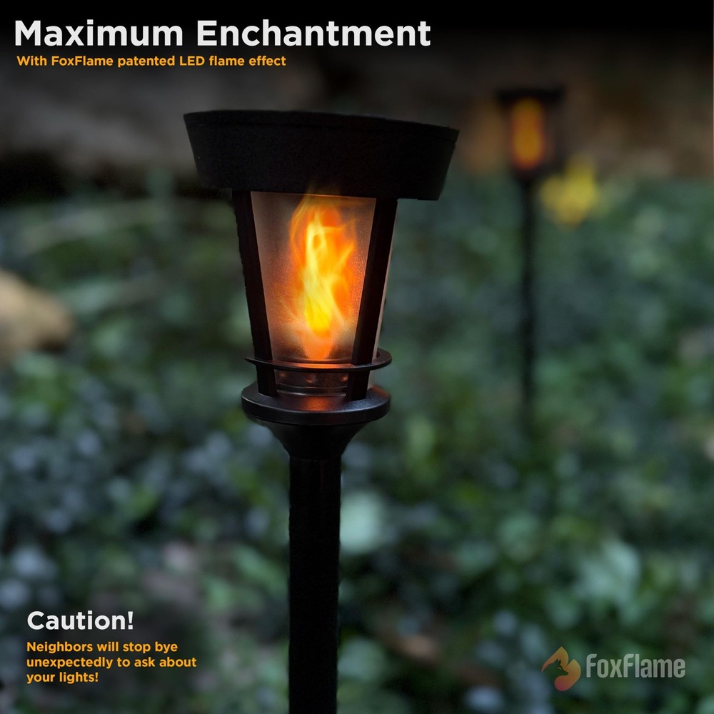 Fox Flame Classic Solar Path Torch - Elegant Flickering Flame Effect with Pat...