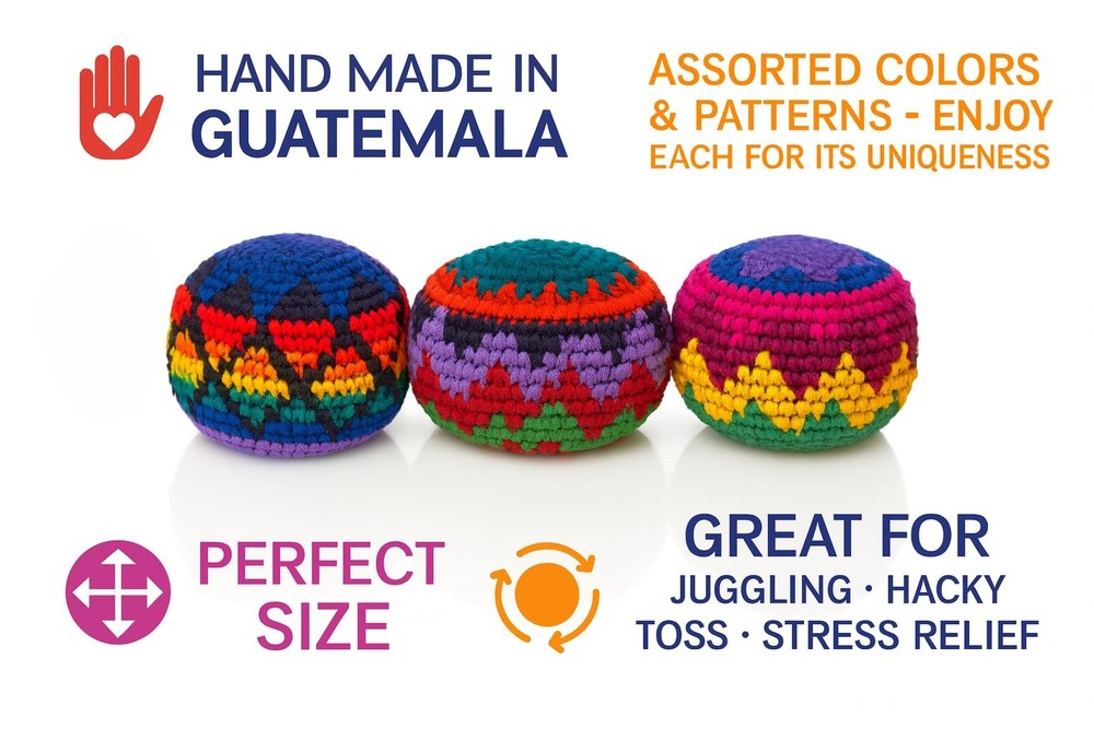 Multicolored Crochet Assorted Geometric Pattern Hacky Ball, Foot Bag Kick Sac
