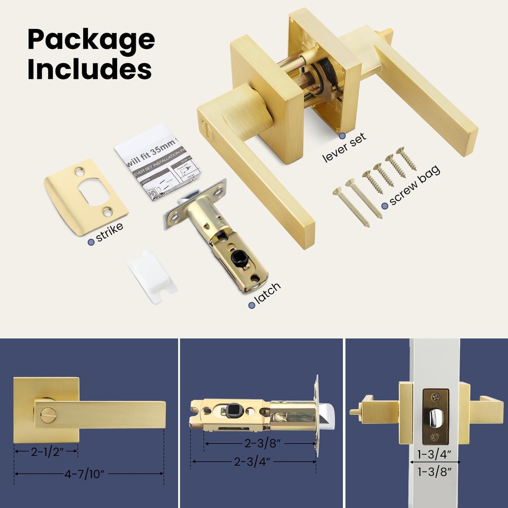 EHOMEWARE 1 Pack Door Levers Knobs Interior in Privacy Lever, Gold