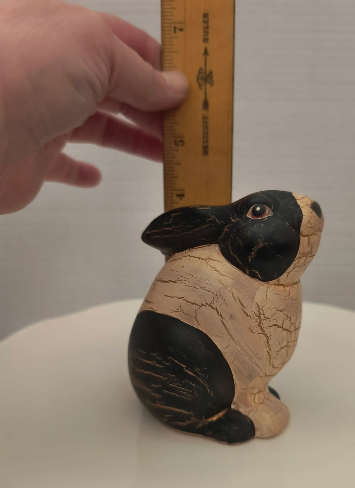 4" Black and White Lop Ear Bunny Sitting Rabbit Figure EUC