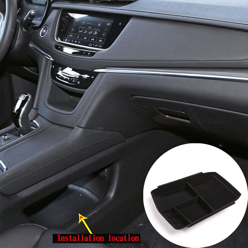 For Cadi*llac XT5 Black ABS Central Control Bottom Storage Box Suede ]