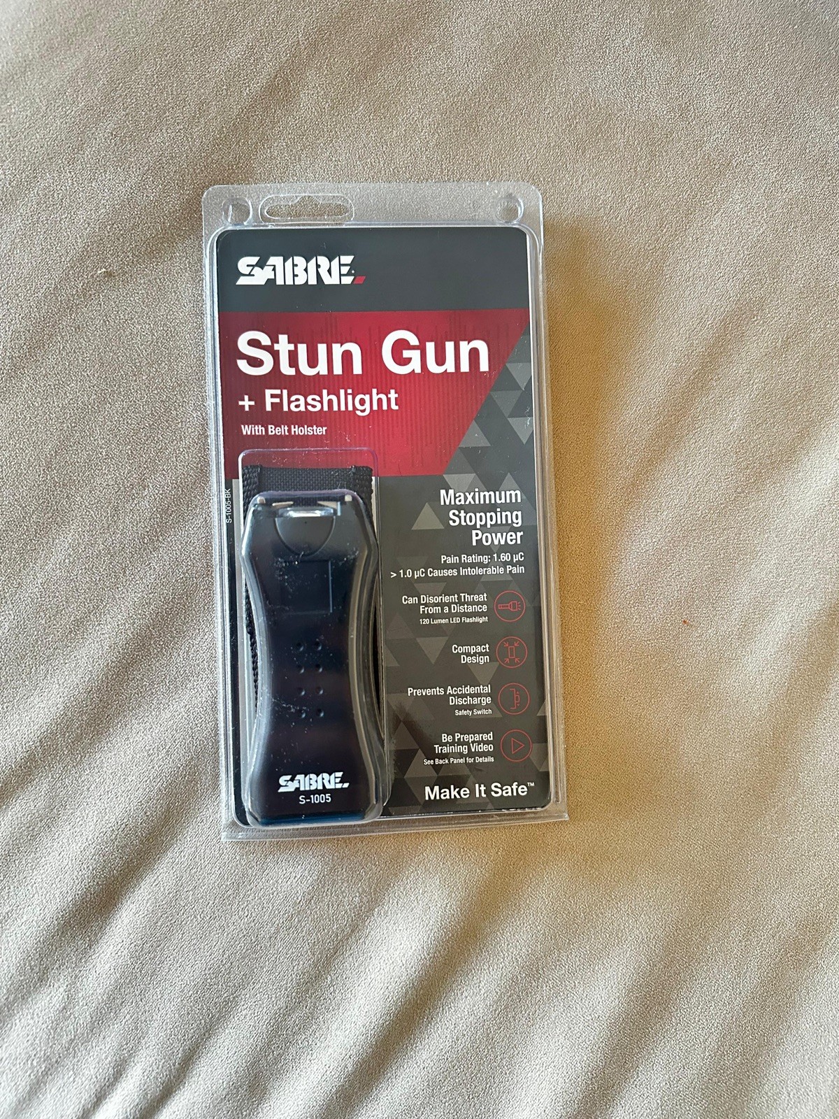 NEW Sabre Black Stun Gun With LED Flashlight S-1005