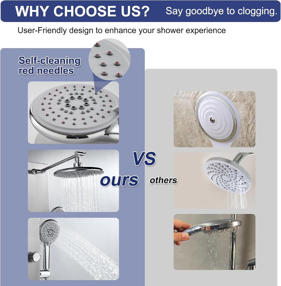 Luxury Rainfall Shower Panel with Massage Jets & Handheld Sprayer