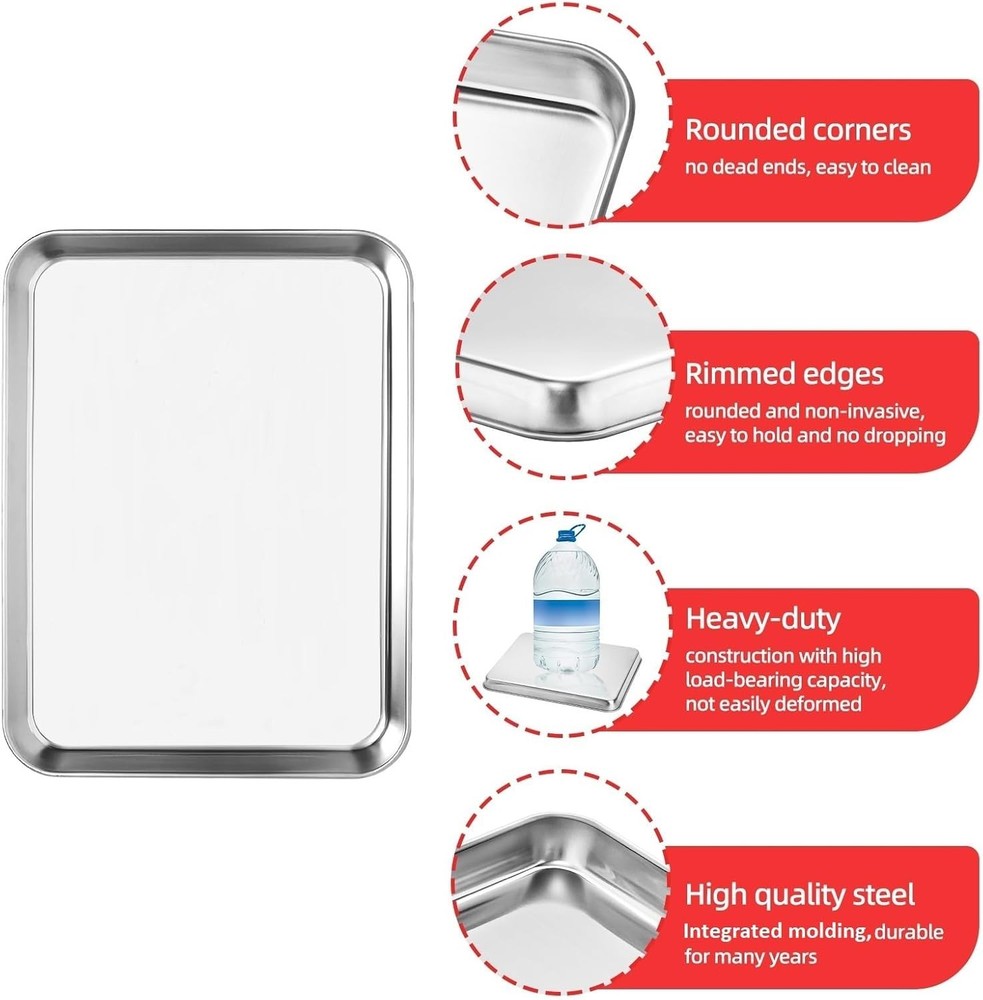 Cookie Sheets for Baking, Stainless Steel Baking Sheet 12inch, Silver