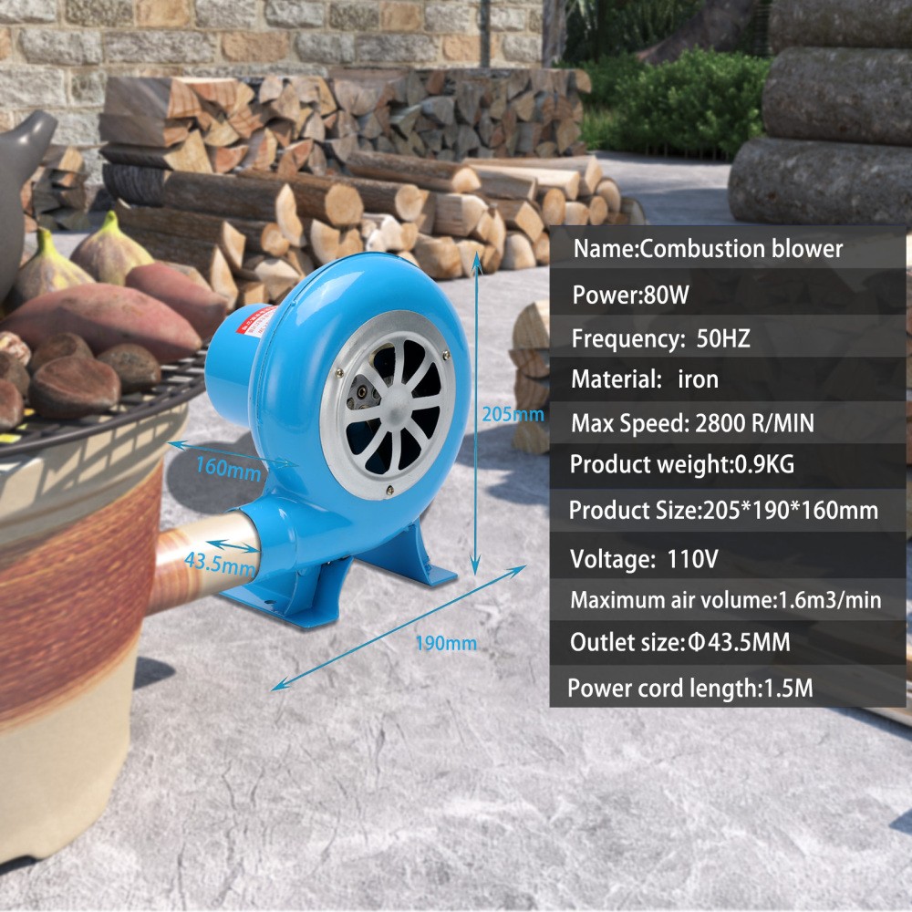 80W Combustion Blower Home Stove Fire Electric Fan Adjustable Speed 110V for BBQ