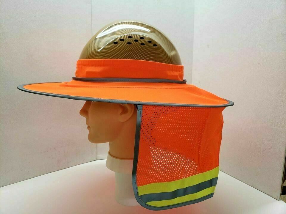 Hard Hat Sun Shade Visor for Full Brim Mesh Neck HI VIS REFLECTIVE STRIPE