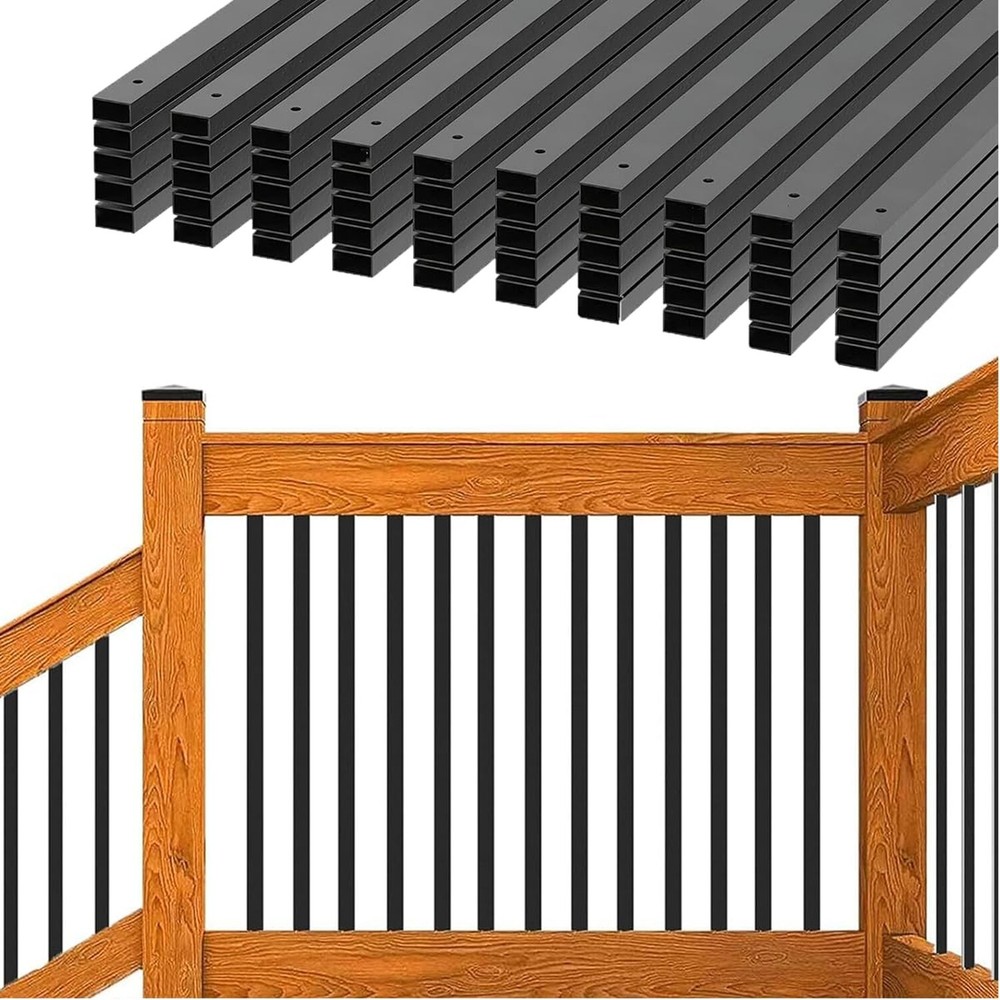 61 Pack 32.25” Deck Balusters,Thicker Black Hollow Rectangle Metal Baluste
