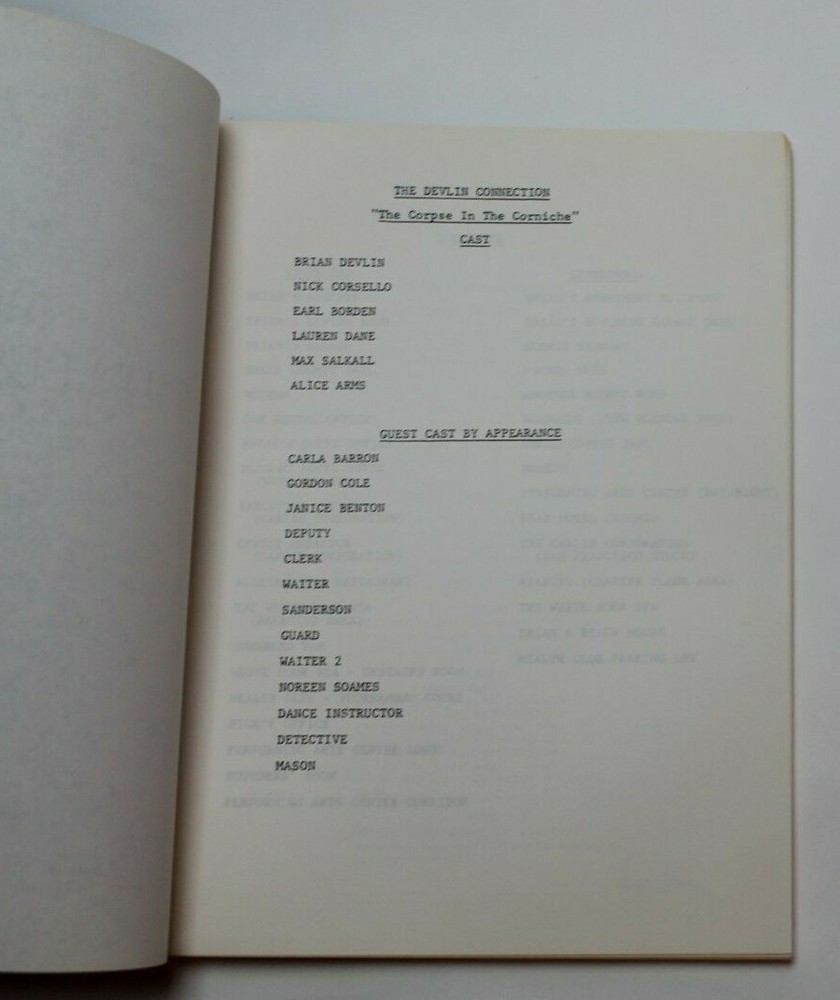 THE DEVLIN CONNECTION / Howard Berk, 1985 TV Script "The Corpse in the Corniche"