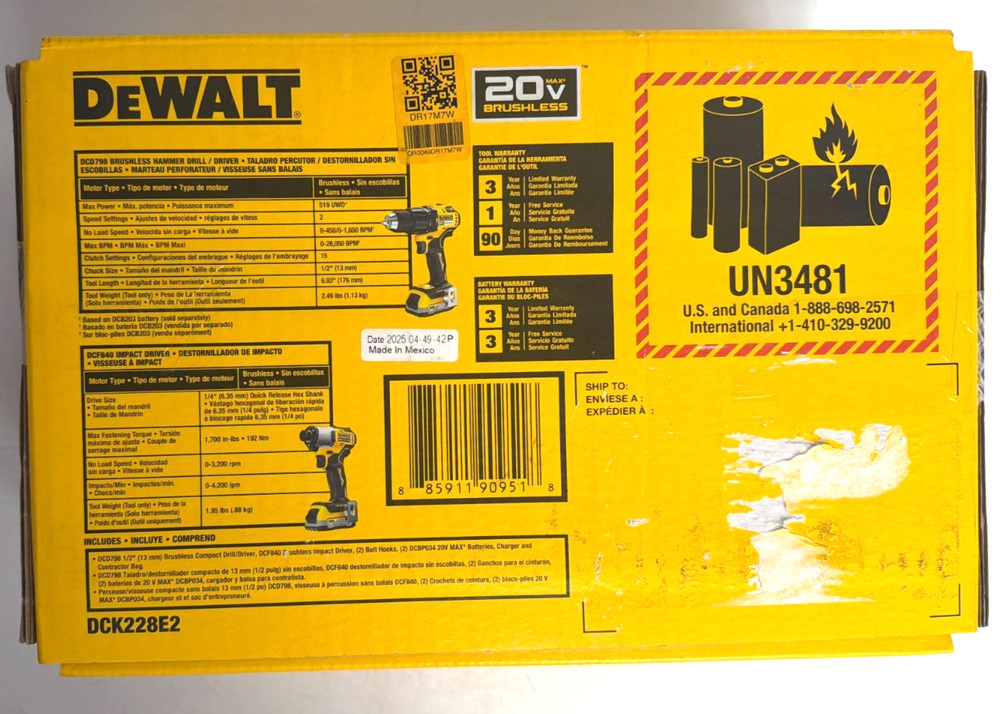 [NEW] (DCK228E2) DEWALT 20V MAX Brushless 2-Tool Combo Kit