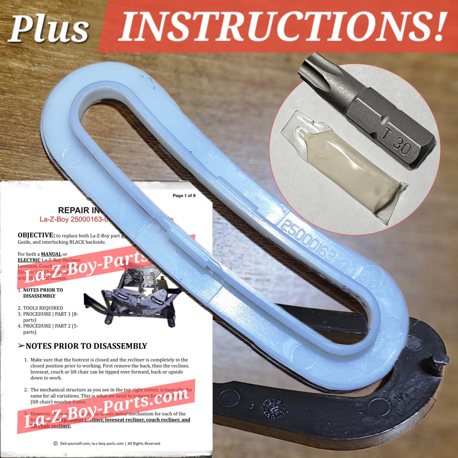 GENUINE OEM La-Z-Boy 25000163-00 Lift Recliner Sofa Plastic Side Guide Lazy Part