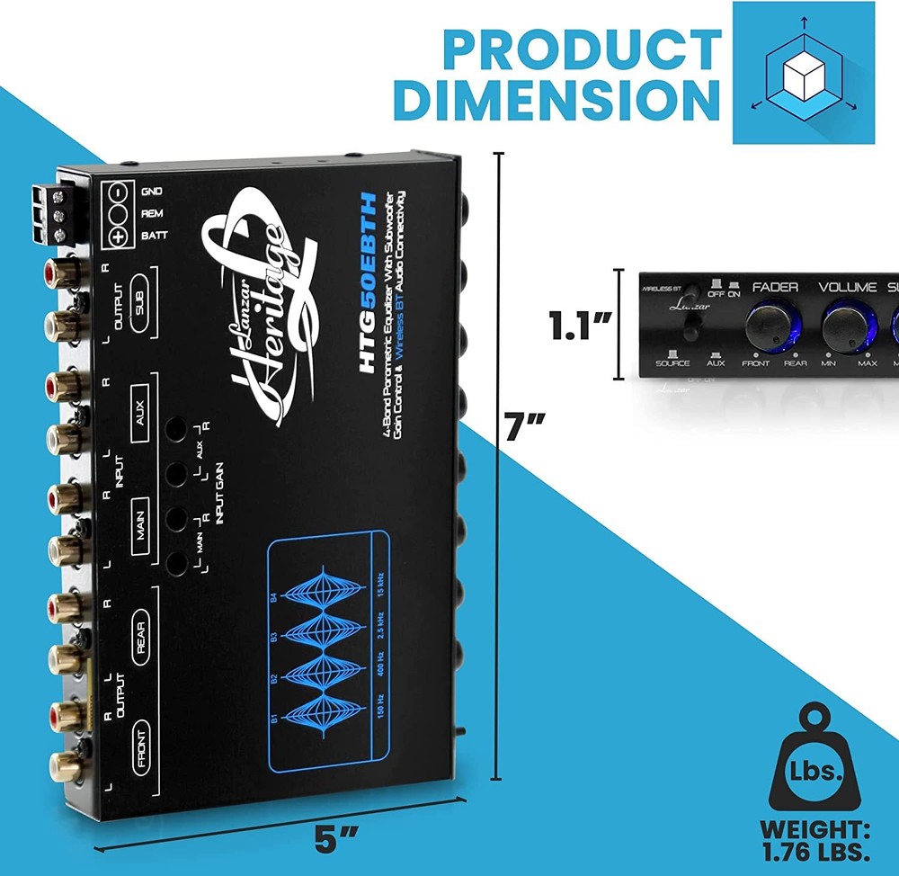 Lanzar HTG50EBTH Parametric Equalizer - Gain Control Bluetooth Wireless Audio