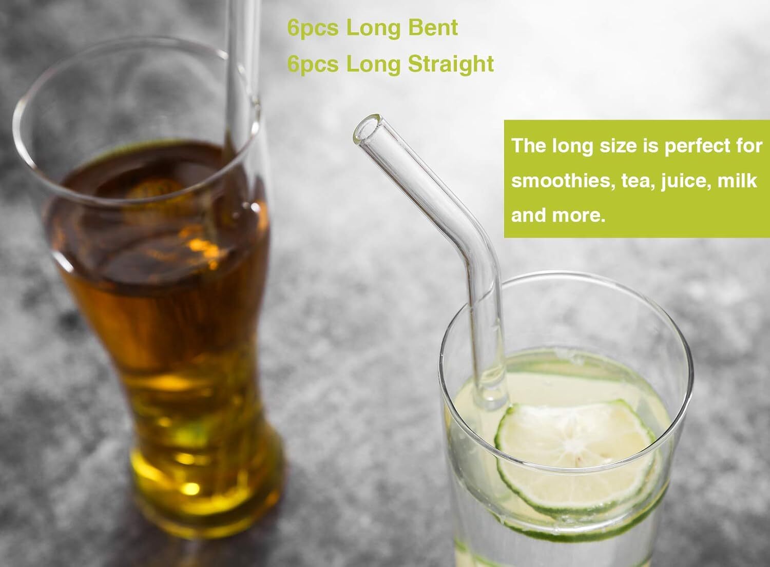12 Pcs Reusable Glass Drinking Straws 6 Straight & 6 Bent 8x8mm with 2 Brushes