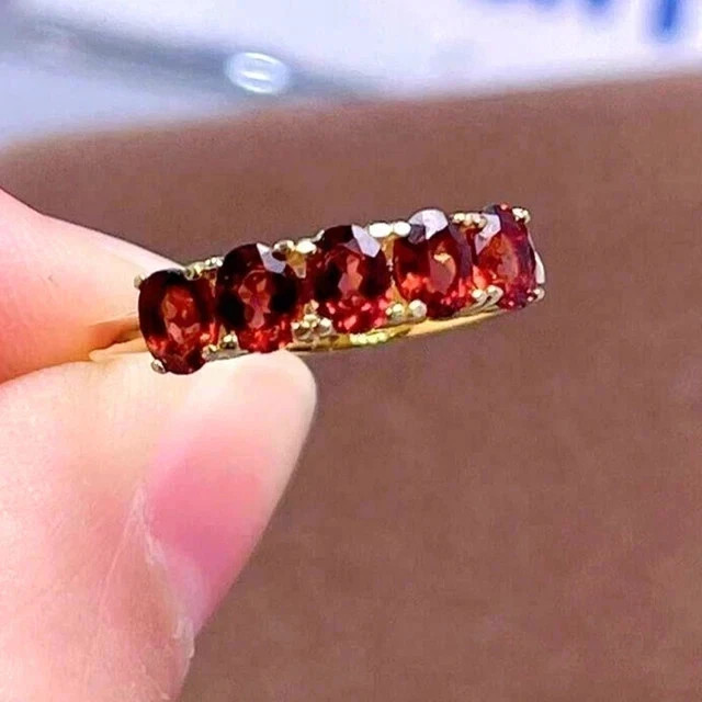 Lab-Created Red Garnet 3CT Oval Cut Engagement Band Ring 14k Yellow Gold Plated