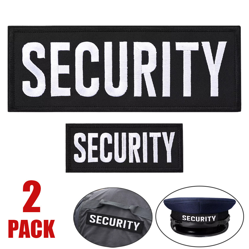 2Pcs SECURITY Patch with Hook and Loop for Vest Clothes Backpacks Hats White