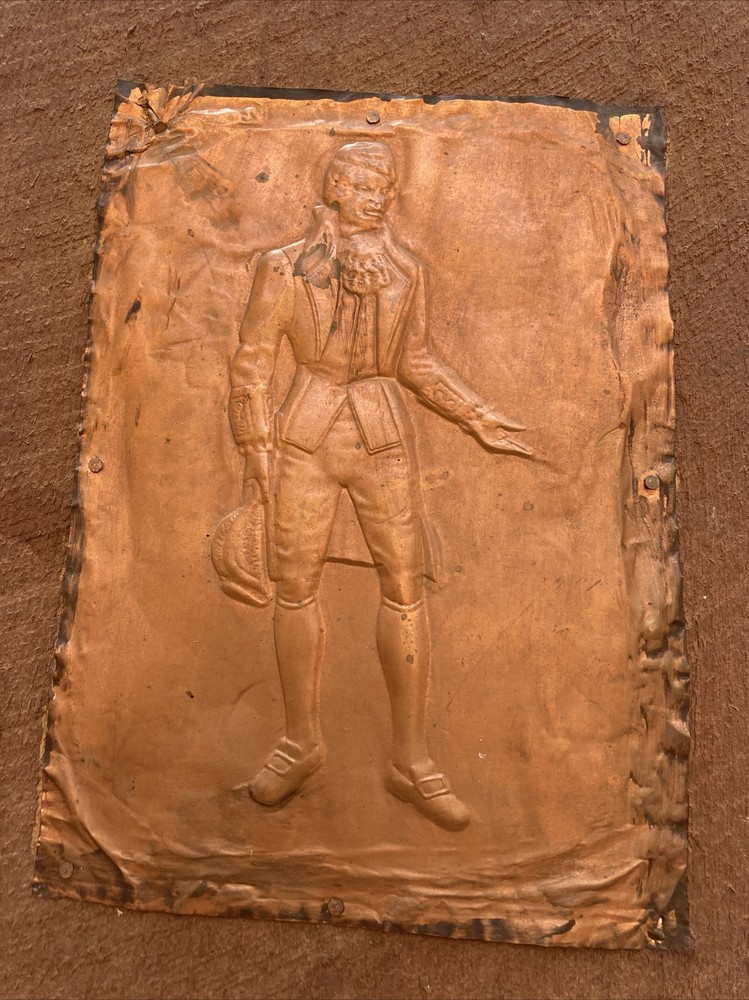 VINTAGE CHASE COPPER PANEL MOUNTED ON ROUGH PLANK. @@@@@@@@@@@@@@@@@@@@@@@@@@@@@