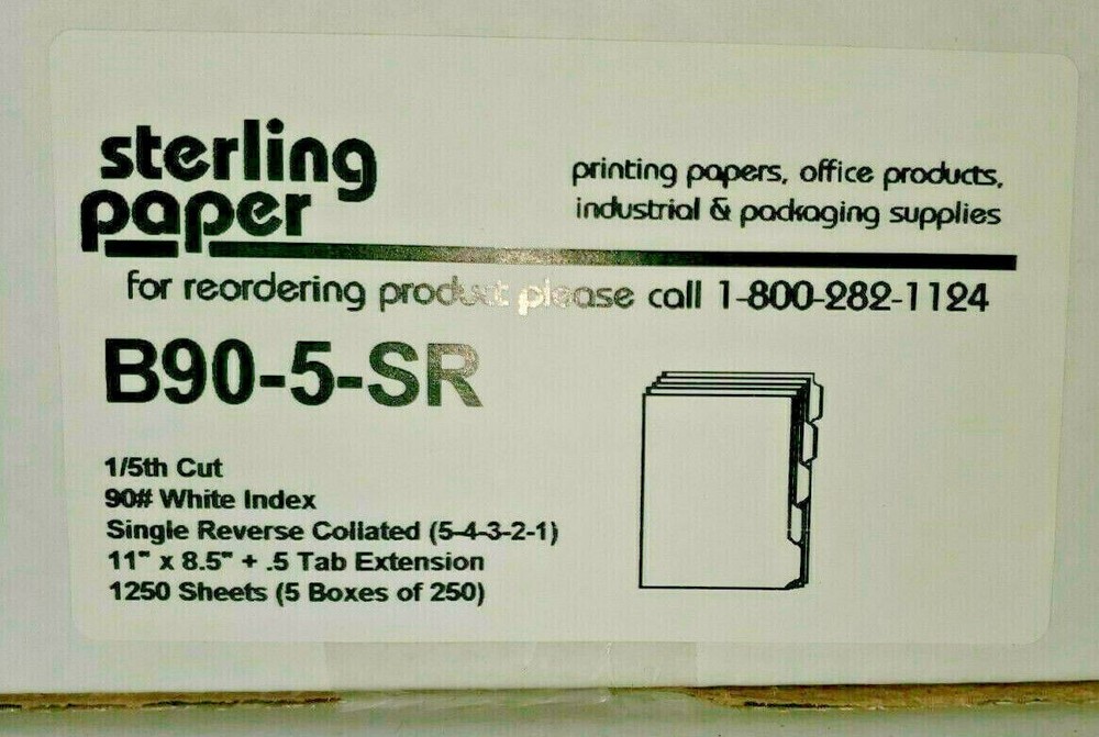 Blank Index Tabs 90# 1/5 Cut Collated, 5 Boxes/50 Sets ea (1250 tab sheets)