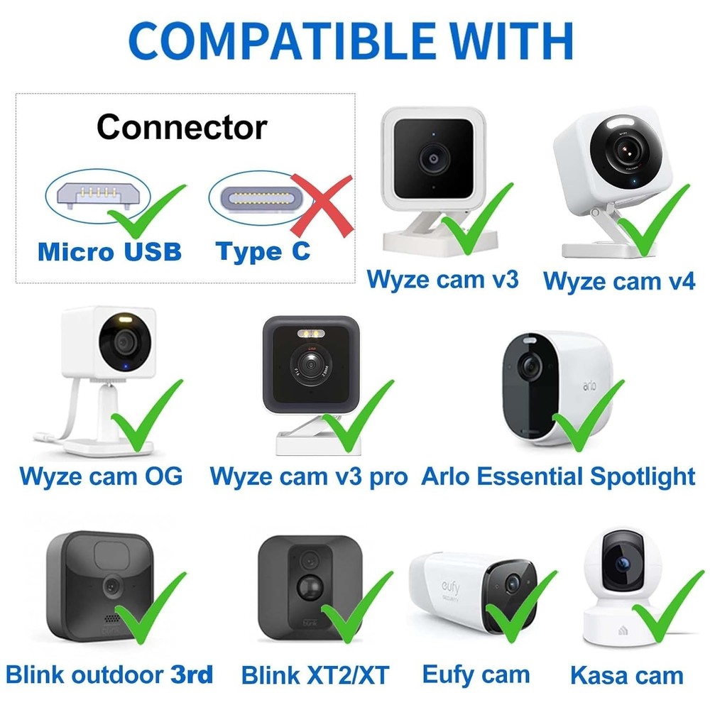 Versatile 2Pack 10FT Micro USB Extension Cables for Indoor Security Cameras