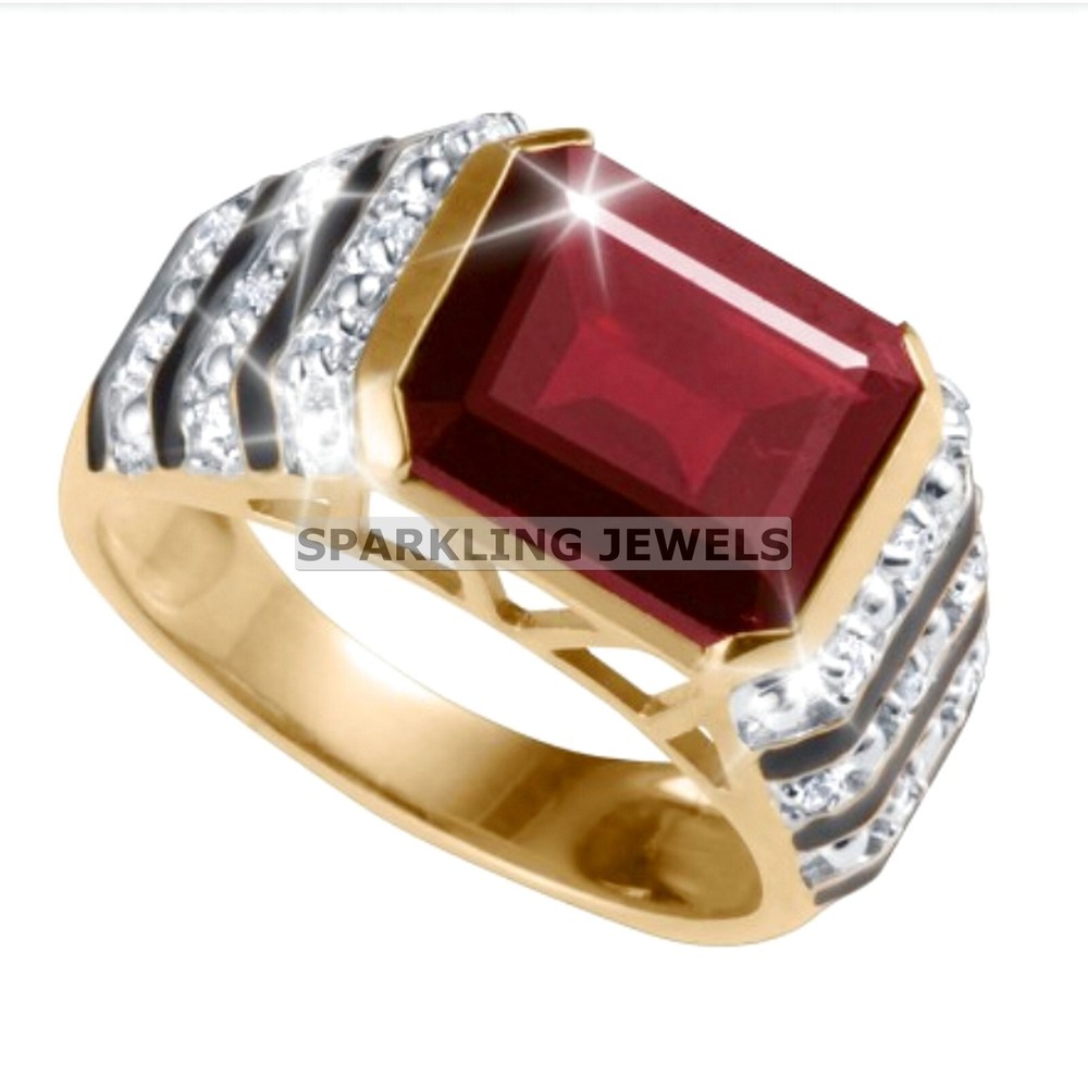 VVS Garnet Emerald Cut With 14K Solid  Gold  Ring For Men #C200