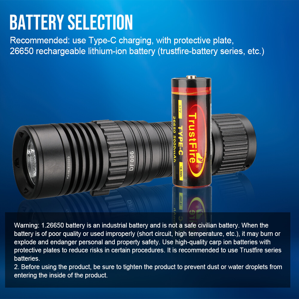 Trustfire 2300LM LED Scuba Light underwater flashlight Diving Light Flashlight
