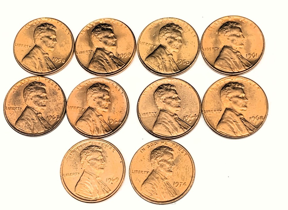 # C7929    UNC. LINCON CENTS,  10 DIF. DATES