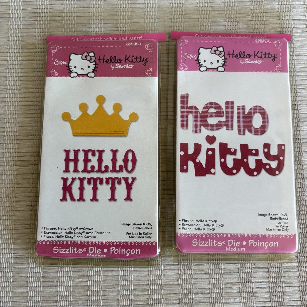 Sizzix Hello Kitty Phrase Dies Medium Set Crown Script Scrapbooking Cardmaking