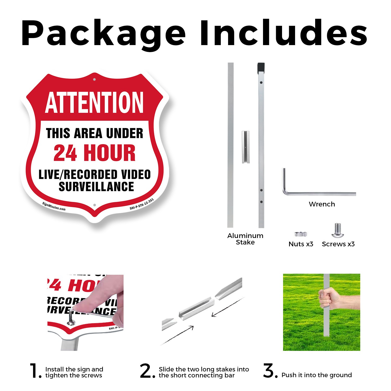 24 Hour Surveillance Shield Sign Attention This Area Und Shield Sign With Stake