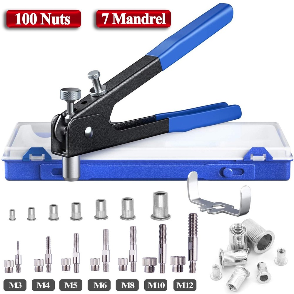 110Pcs Heavy Blind Rivet Nut Tool Kit Hand Riveter Wrench Threaded Insert Rivnut