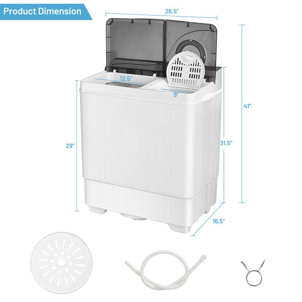 Costway 26lbs Semi-automatic Washing Machine Portable W/Built-in Drain Pump Grey
