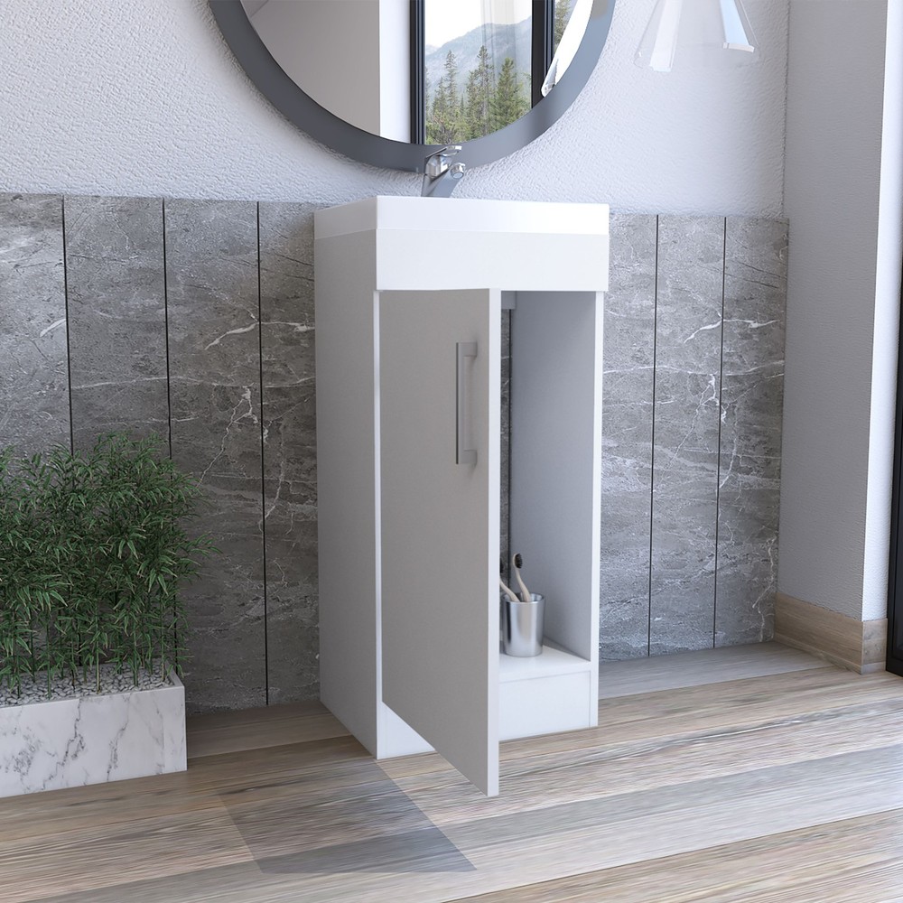 Bathroom Vanity with SInk, Single Door Cabinet, White