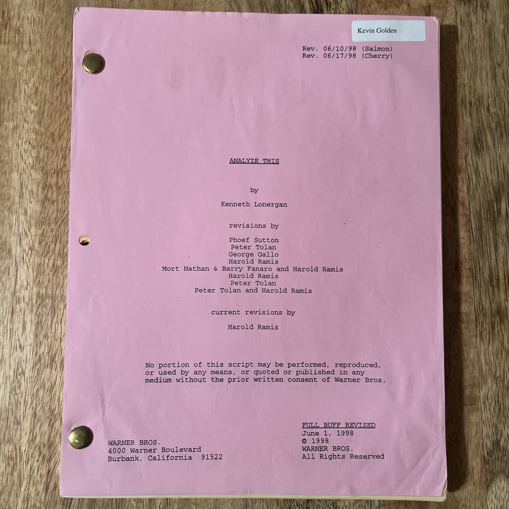 ANALYZE THIS original SCRIPT ROBERT DE NIRO, BILLY CRYSTAL from set Rev. 6/17/98