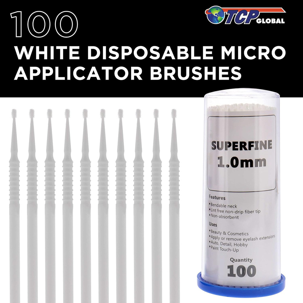 100 Paint Touch up Brushes, Disposable Micro Brush Applicators, White with Fine