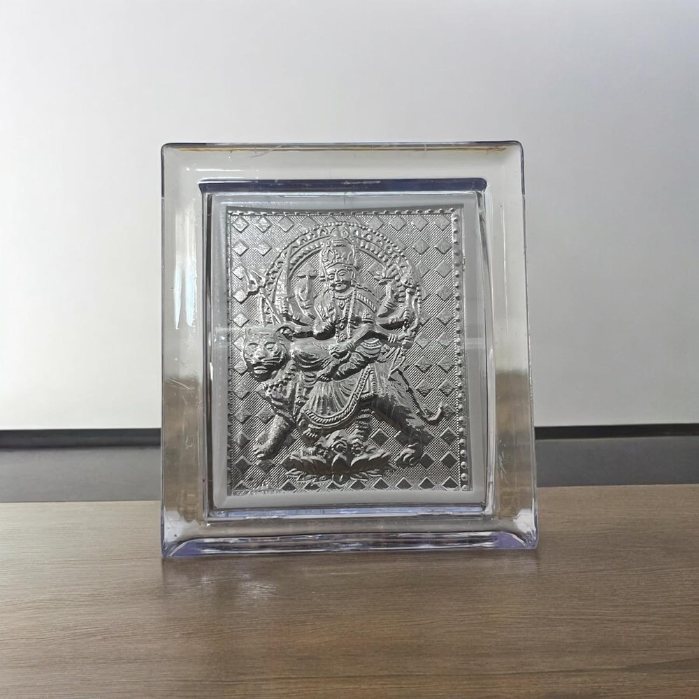 Pure Silver Devi Durga(Ambe Maa) 7x6 Cm Frame Tabletop Stand Suitable For Gift