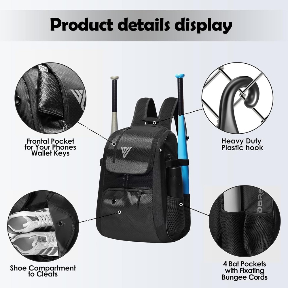 Durable Youth Baseball Backpack with Adjustable Straps and 18L Capacity