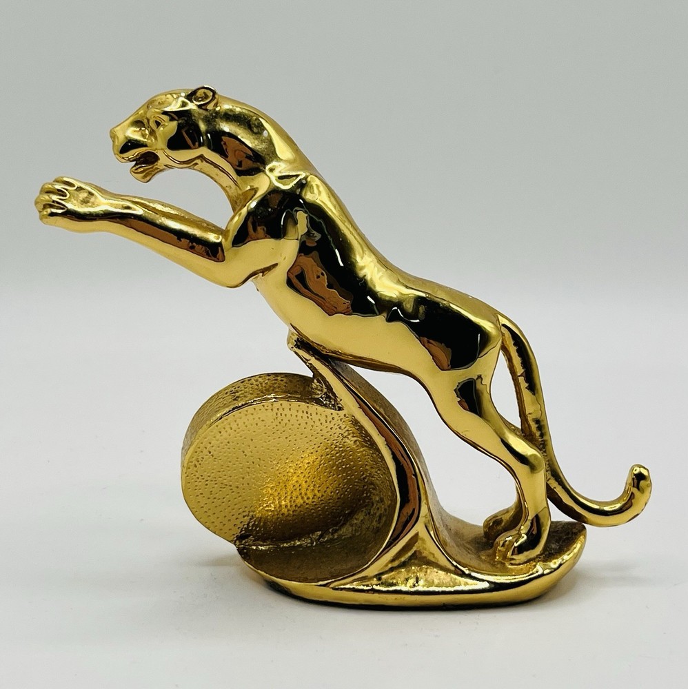 Vintage Solid Brass Leaping Jaguar Desk Clock