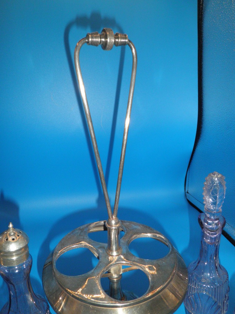 Victorian pattern glass castor bottle condiment set purple