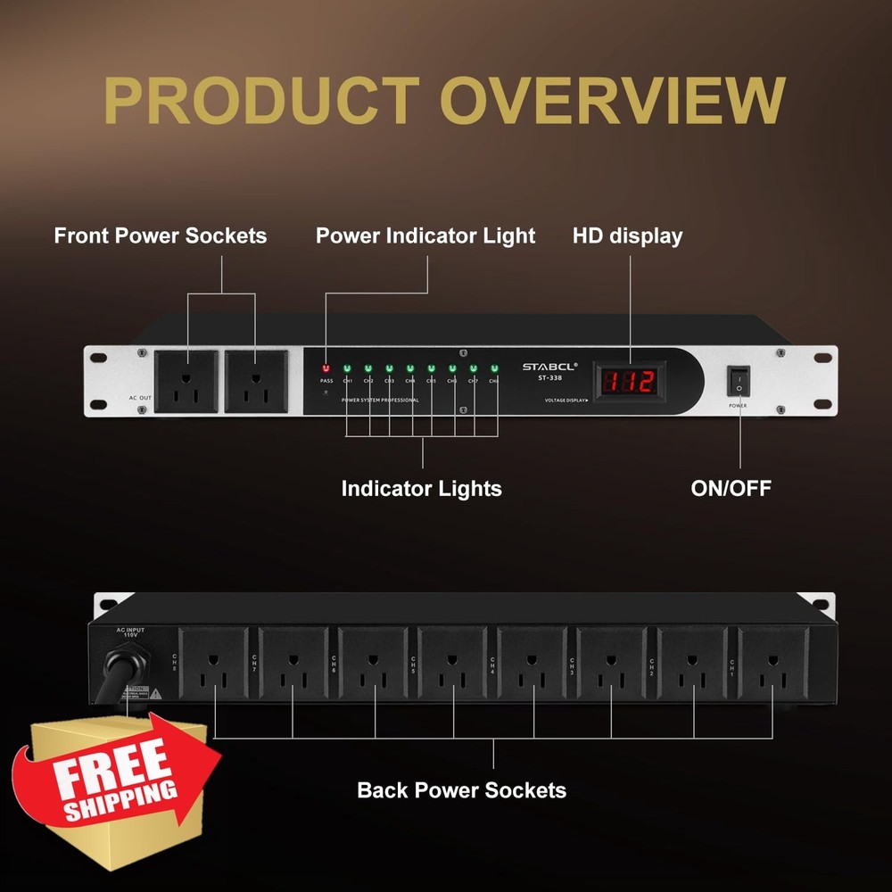 Power Conditioner Sequencer 3300W Rack Mount Audio Surge Protector