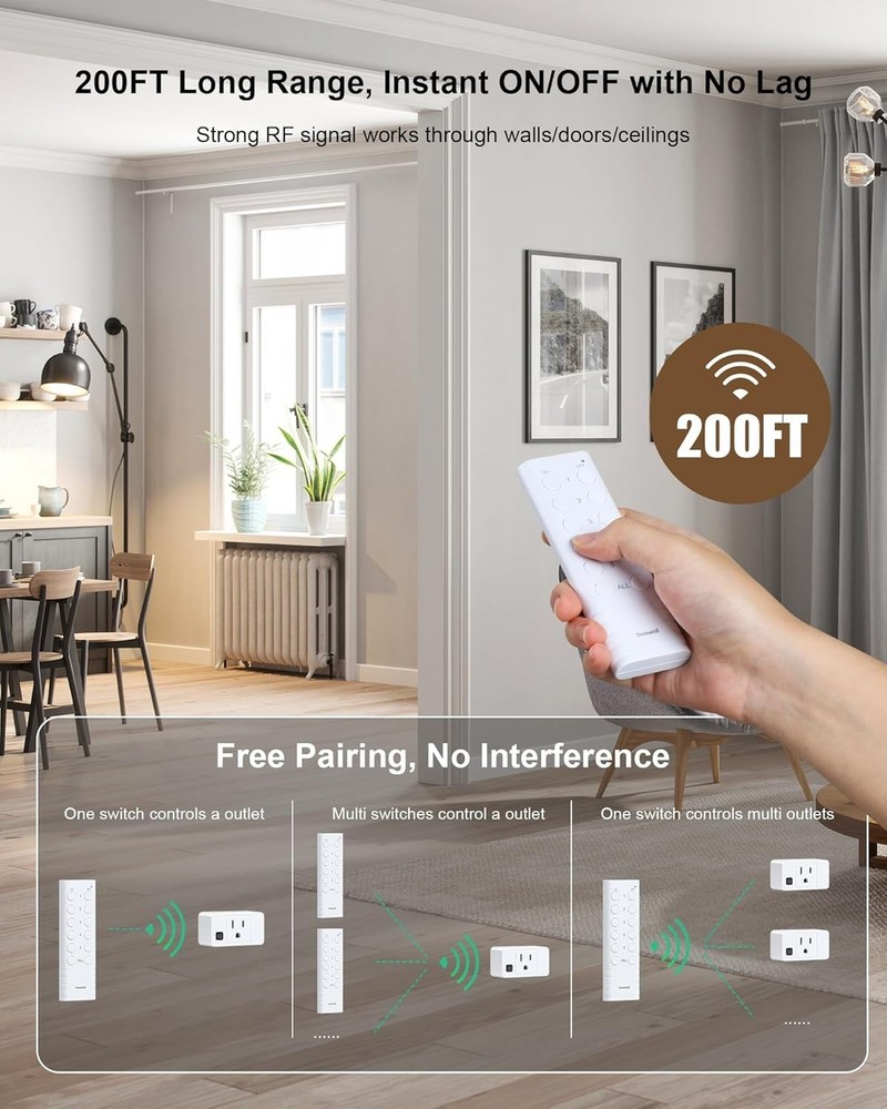 Wireless Remote Control Outlet, 200FT Long Range Remote Light Switch, Mini Re...