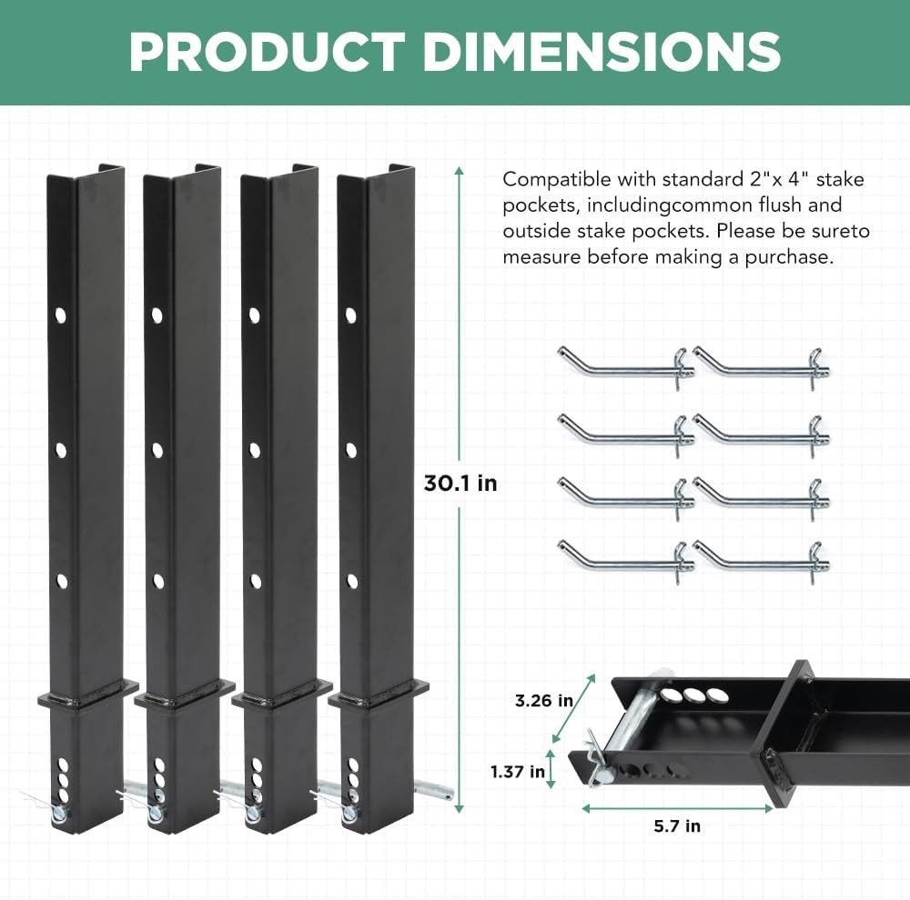 4 Pack Pipe Stakes 30" Heavy-Duty C Channel Adjustable for Flatbed Trailer