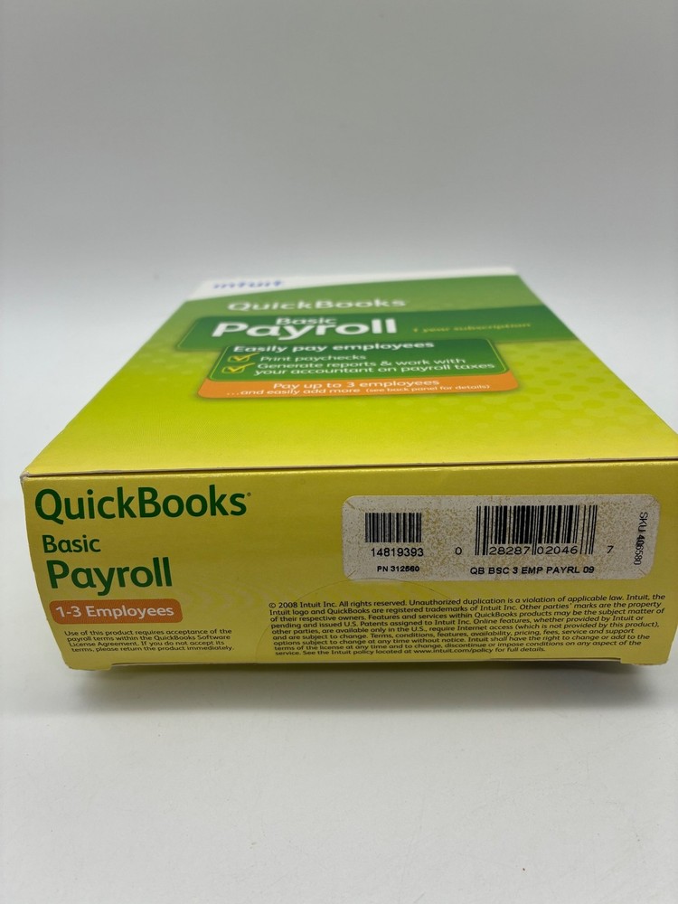 Intuit QuickBooks Basic Payroll Software 1 Year Subscription 1-3 Employees New