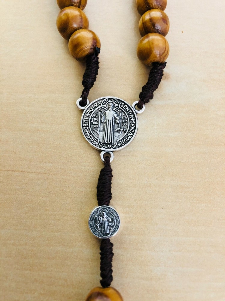 Saint Benedict Wooden Beads Rosary with INRI Crucifix & Medal Catholic Prayer 4x